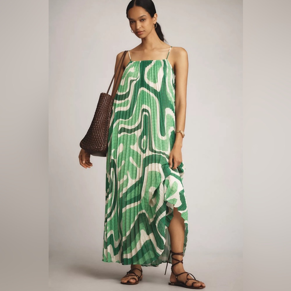 Farm Rio x Anthropologie Square-Neck Pleated A-Line Midi Dress